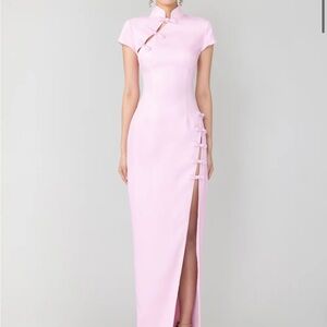 Pink Asymmetrical Sheath Maxi Dress